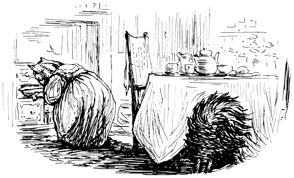 Dutchess is distracted as the mouse pie is taken from the oven